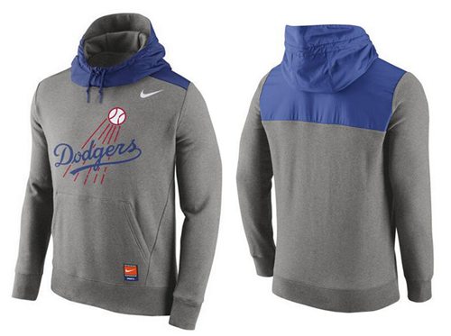 Men's Los Angeles Dodgers Nike Gray Cooperstown Collection Hybrid Pullover Hoodie_1 - Click Image to Close